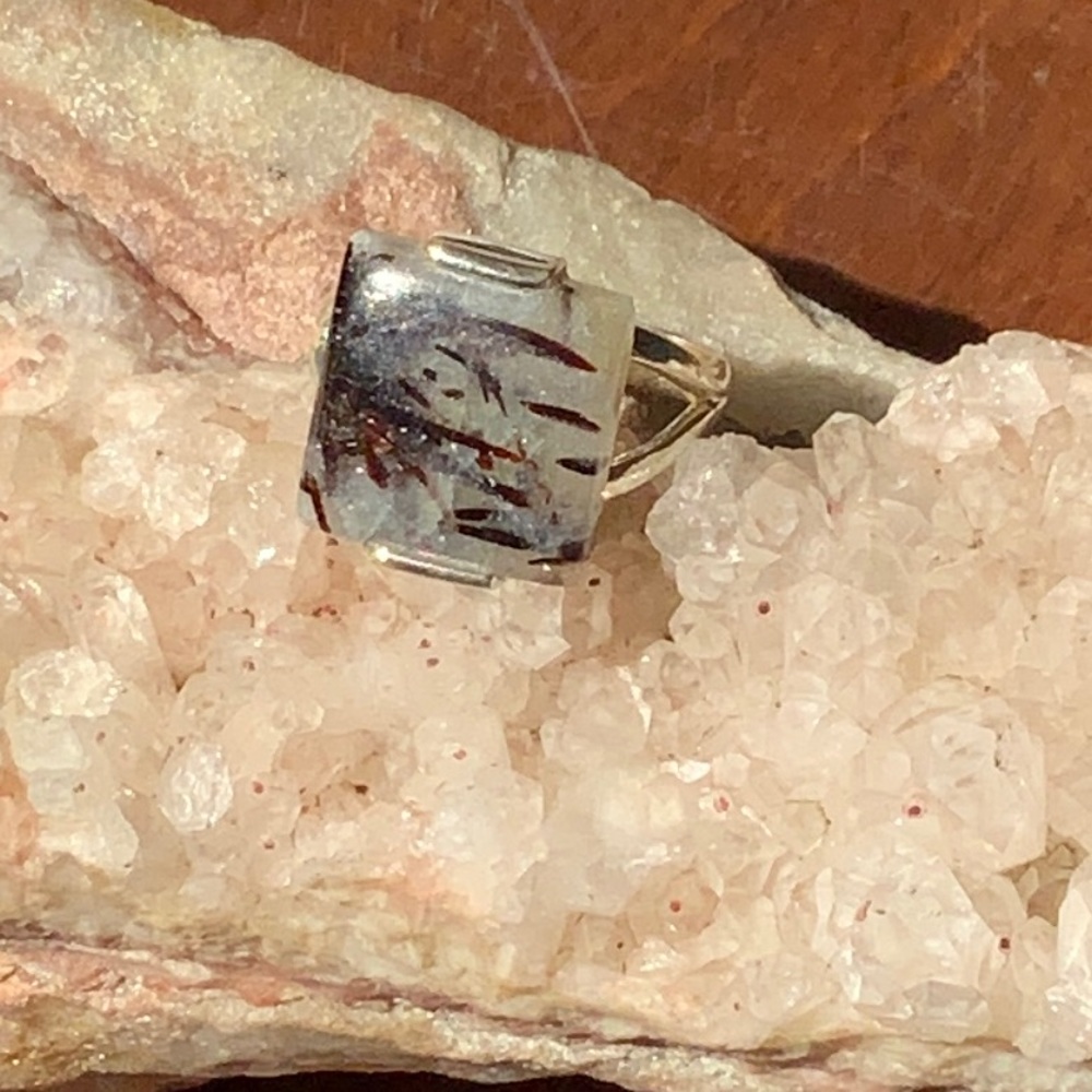 NATURAL ASTROPHYLLITE 925 STERLING SILVER RING, SIZE 7.5
